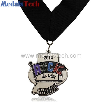 Custom novelty silver medals with black lanyards