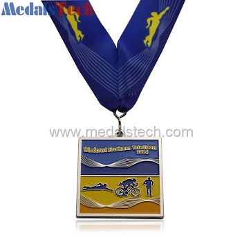 rectangular custom metal soft enamel freshman triathlon medal