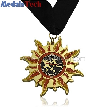 Gold plated custom sun shape running medals