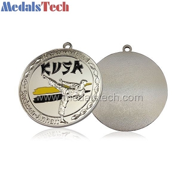 Round shape cheap custom silver karate medals