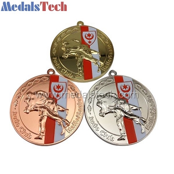 Round shape custom metal gold silver bronze judo medals
