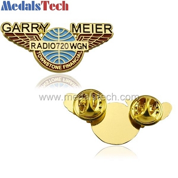 Customized cheap wing shape gold carry merier lapel pins