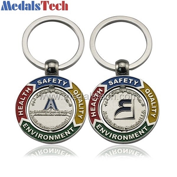 Round shape unique promotional metal spinning keychains