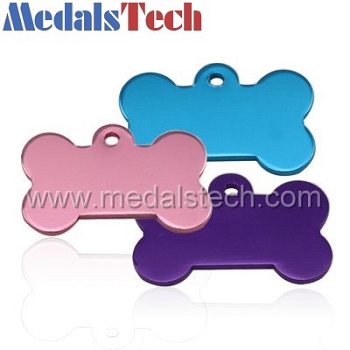 Custom aluminum anodized bone shape pet tags