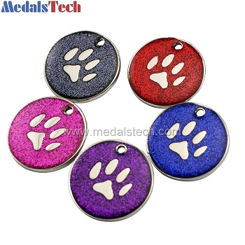 Die struck iron custom glitter paw pet tags