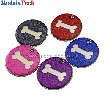 Round shape custom novelty glitter pet tags