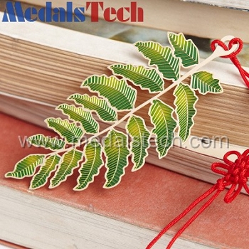 Custom bronze colorful leaf shape bookmark