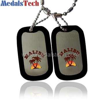 custom printed aluminum dog tag with silicone wrap