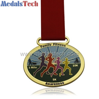 Oval shape unique beautiful hard enamel running medals with glitter finish