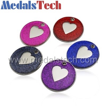 Custom novelty glitter pet tags with heart image